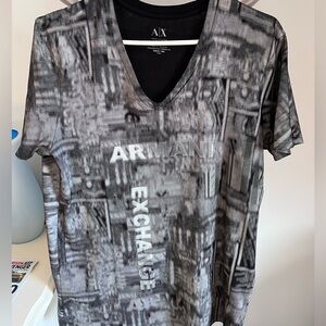 Armani Exhange grey logo spell out v-neck T-shirt Medium